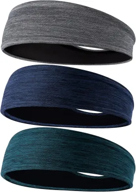 Braylin Men's Headbands, 3-Pack Head Band for Men, Sport Sweatbands for Running Fitness Yoga Cycling, Sweat Wicking Non Slip