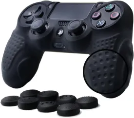 CHIN FAI PS4 Controller DualShock4 Skin Grip Anti-Slip Silicone Cover Protector Case for Sony PS4/PS4 Slim/PS4 Pro Controller with 8 Thumb Grips (Black)