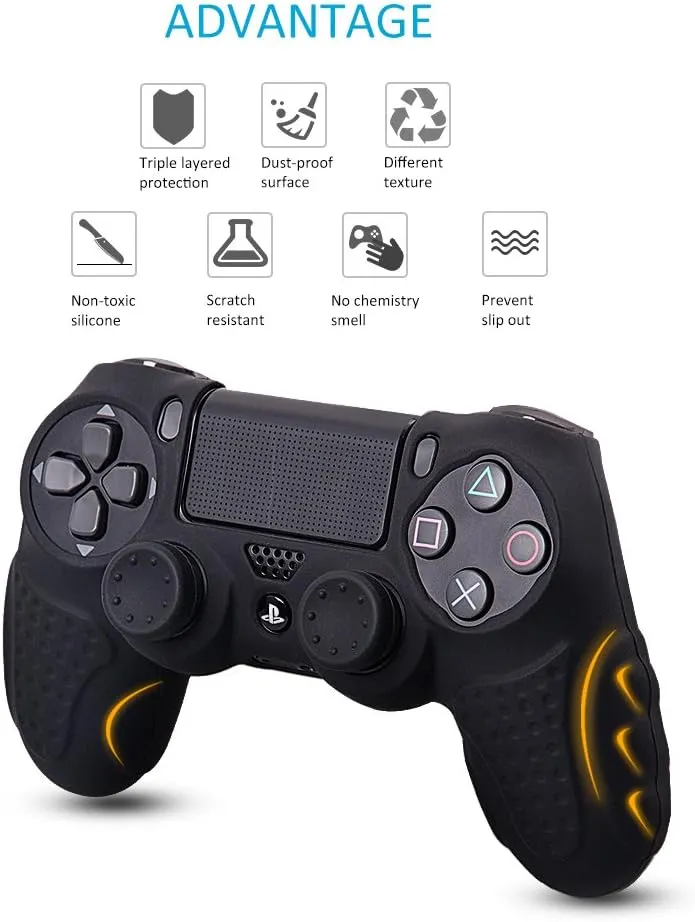 CHIN FAI PS4 Controller DualShock4 Skin Grip Anti-Slip Silicone Cover Protector Case for Sony PS4/PS4 Slim/PS4 Pro Controller with 8 Thumb Grips (Black)