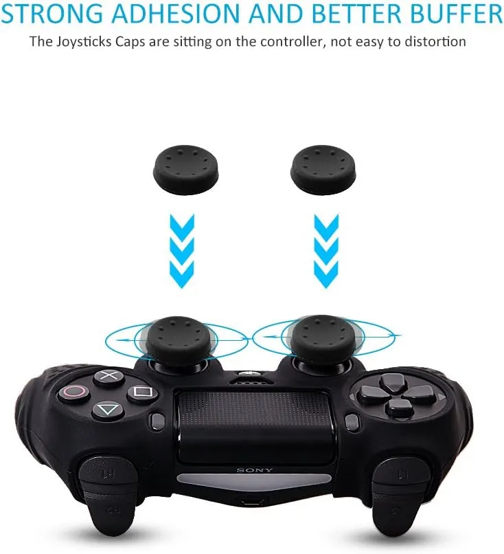 CHIN FAI PS4 Controller DualShock4 Skin Grip Anti-Slip Silicone Cover Protector Case for Sony PS4/PS4 Slim/PS4 Pro Controller with 8 Thumb Grips (Black)