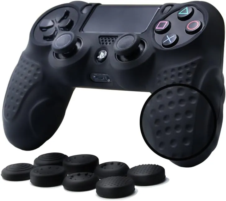 CHIN FAI PS4 Controller DualShock4 Skin Grip Anti-Slip Silicone Cover Protector Case for Sony PS4/PS4 Slim/PS4 Pro Controller with 8 Thumb Grips (Black)