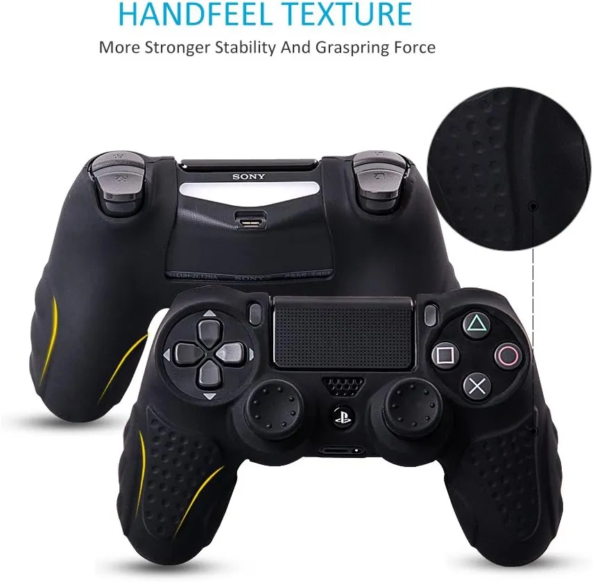 CHIN FAI PS4 Controller DualShock4 Skin Grip Anti-Slip Silicone Cover Protector Case for Sony PS4/PS4 Slim/PS4 Pro Controller with 8 Thumb Grips (Black)