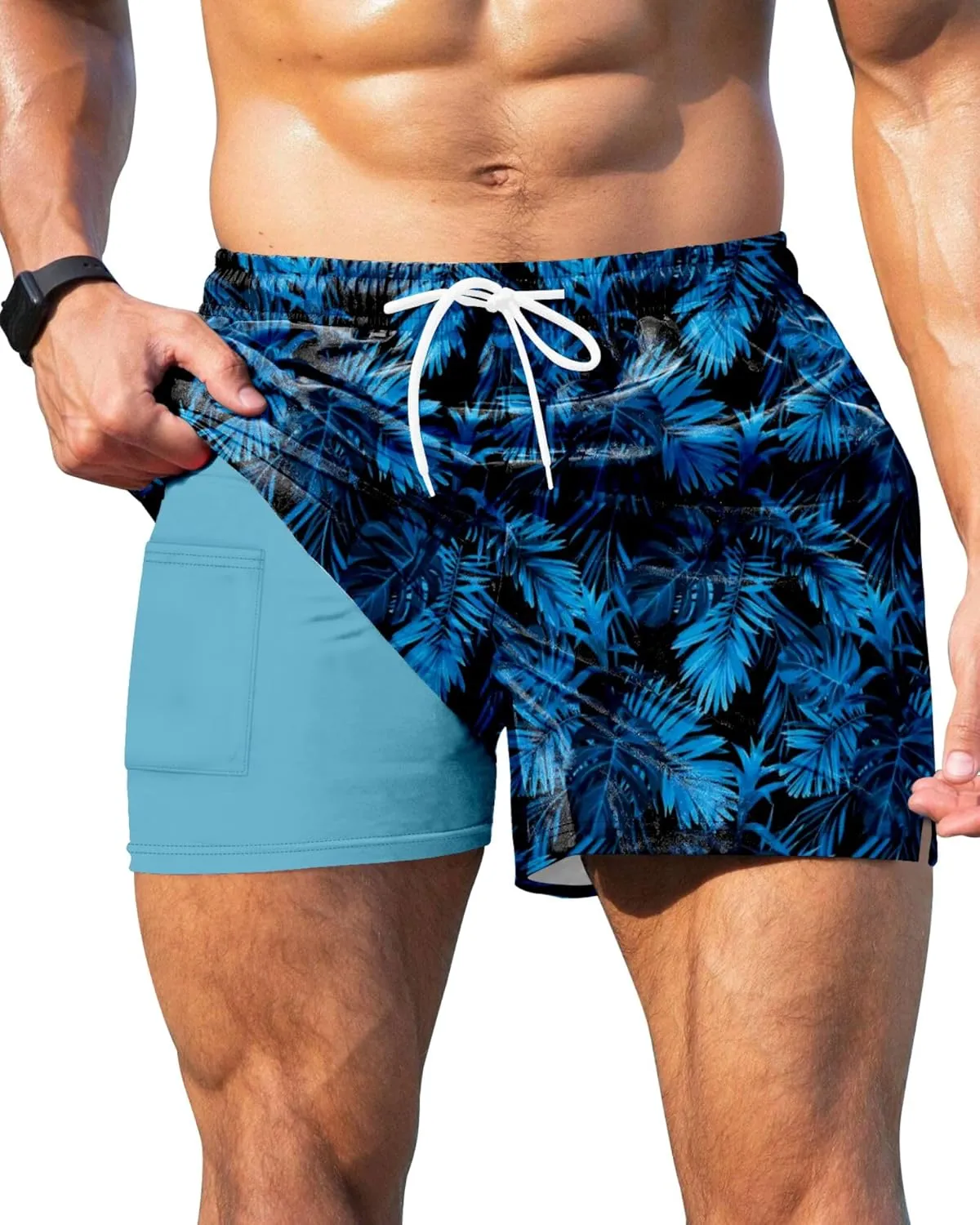 GIISAM Men's Swim Trunks, Bathing Suit 4 inch Inseam Quick Dry Swimsuit Beach Shorts with Compression Liner