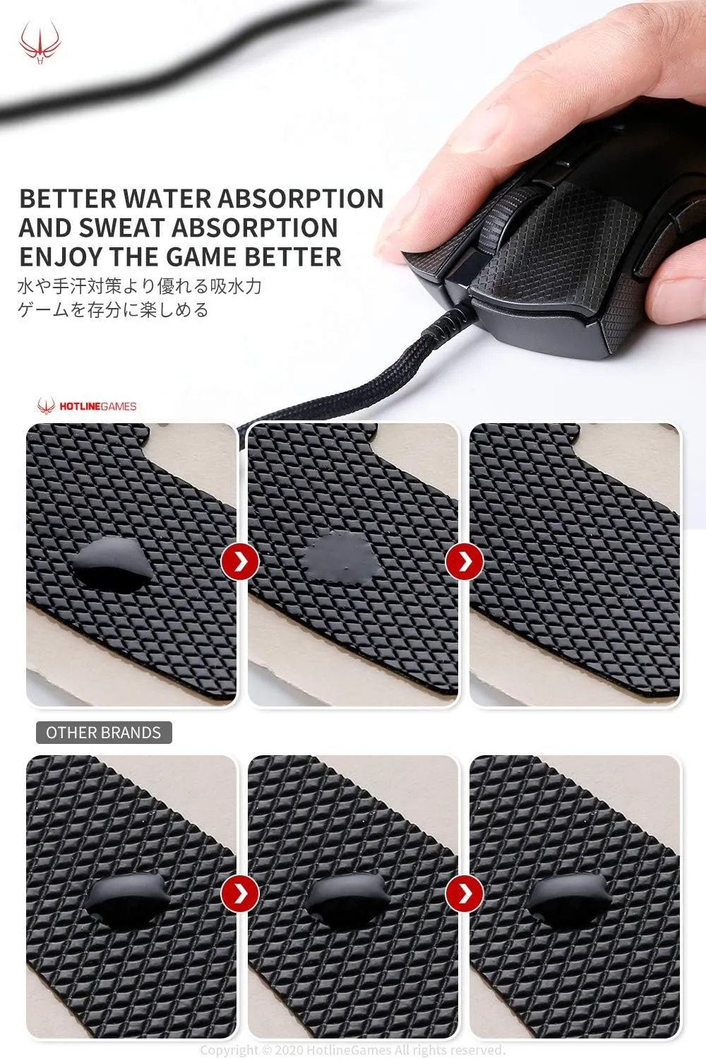HOTLINEGAMES [Grip Upgrade] 2.0 Plus Mouse Anti Slip Grip Tape Compatible with Logitech G900 / G903 Gaming Mouse Skins,Sweat Resistant,Cut to Fit,Easy to Apply,Professional Mice Upgrade Kit