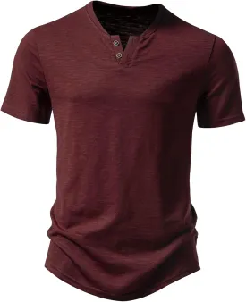 Men's Stretchy Short Sleeve Henley T-Shirt Casual Cotton 2 Buttons Notch Neck Tee Shirts
