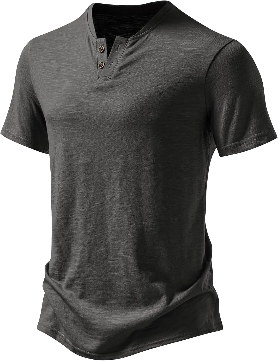 Men's Stretchy Short Sleeve Henley T-Shirt Casual Cotton 2 Buttons Notch Neck Tee Shirts