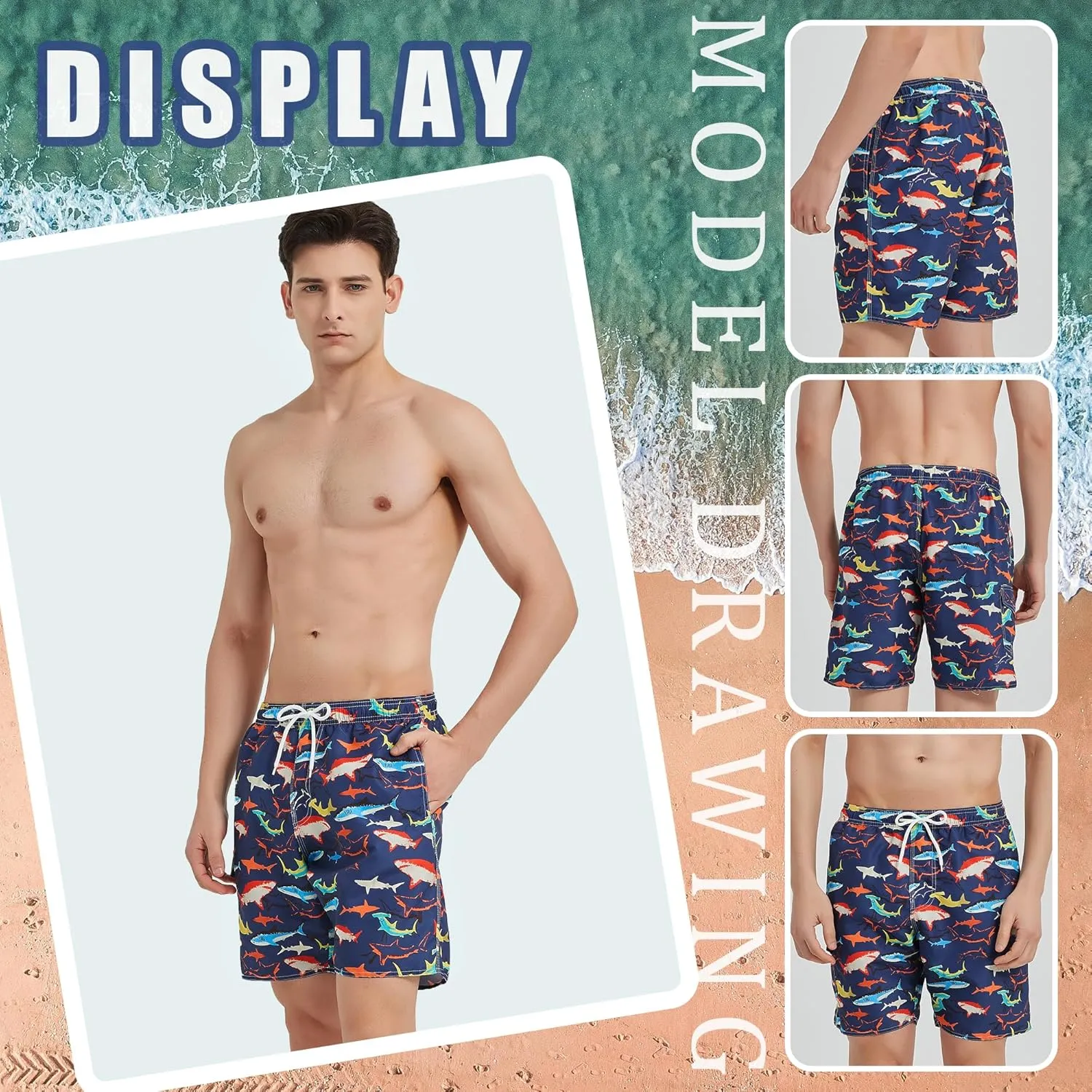 Mens Swim Trunks Swim Shorts Swimwear Quick Dry 7???? Swimming Trunks with Mesh Lining