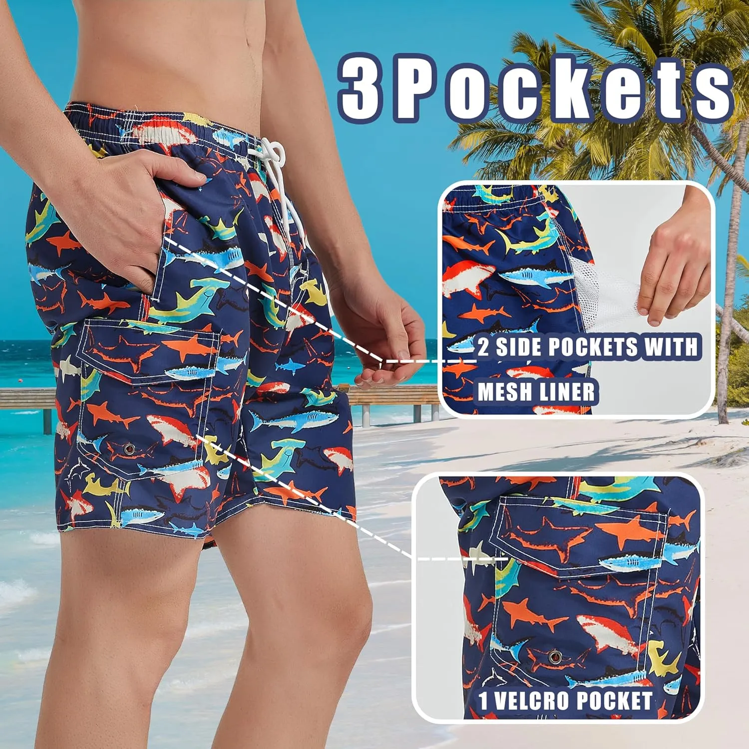 Mens Swim Trunks Swim Shorts Swimwear Quick Dry 7???? Swimming Trunks with Mesh Lining