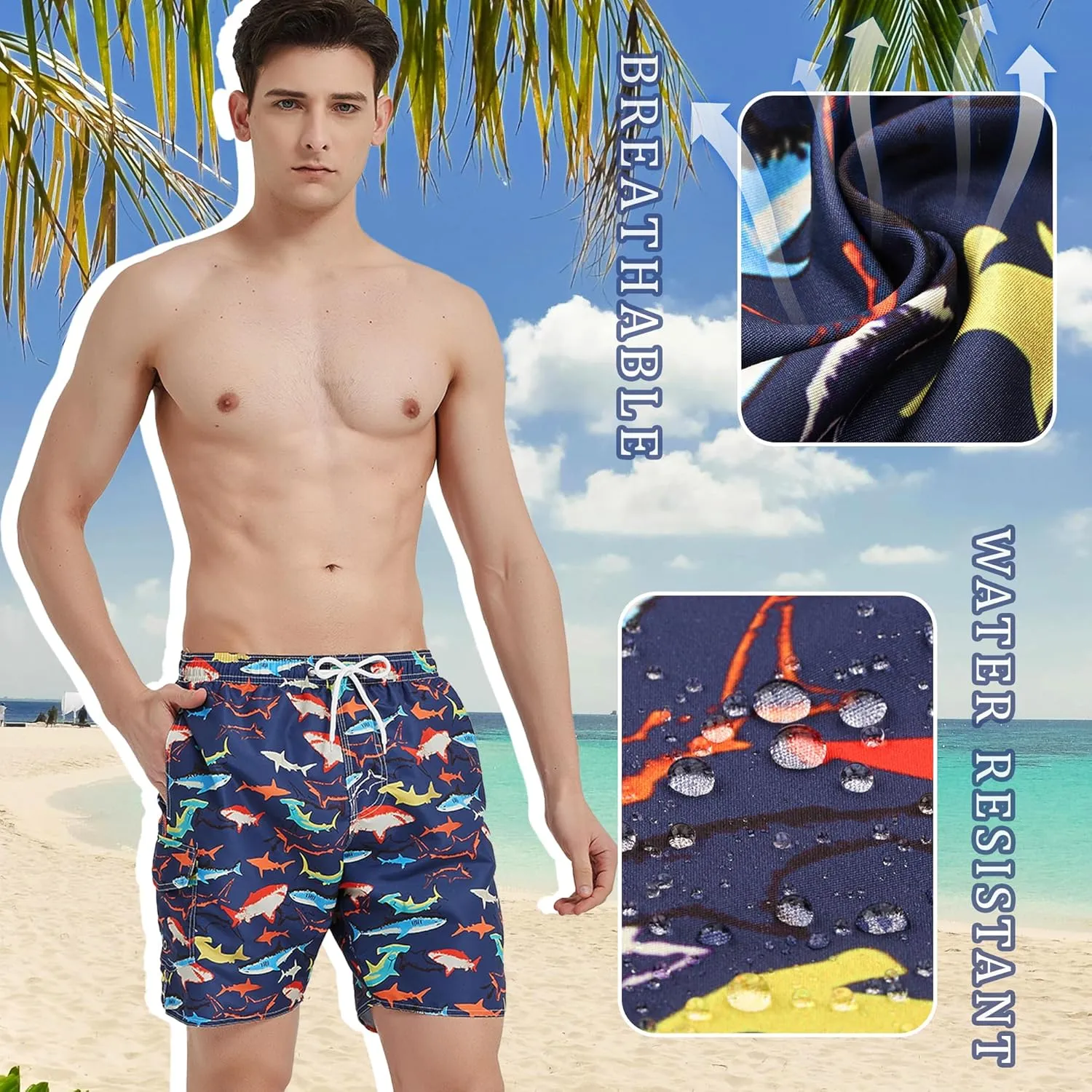 Mens Swim Trunks Swim Shorts Swimwear Quick Dry 7???? Swimming Trunks with Mesh Lining