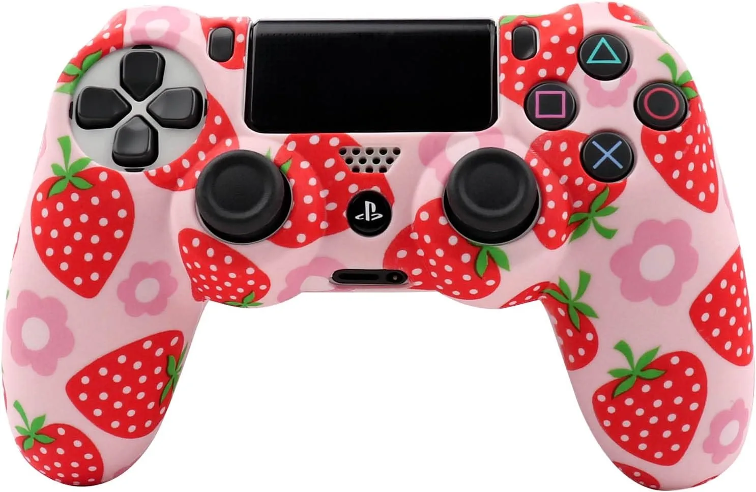RALAN Pink Controller Skins for PS4,Fruit Silicone Controller Cover Skin Protector Compatible /PS4 Slim/PS4 Pro Controller with 2 Cute Thumb Grips Caps