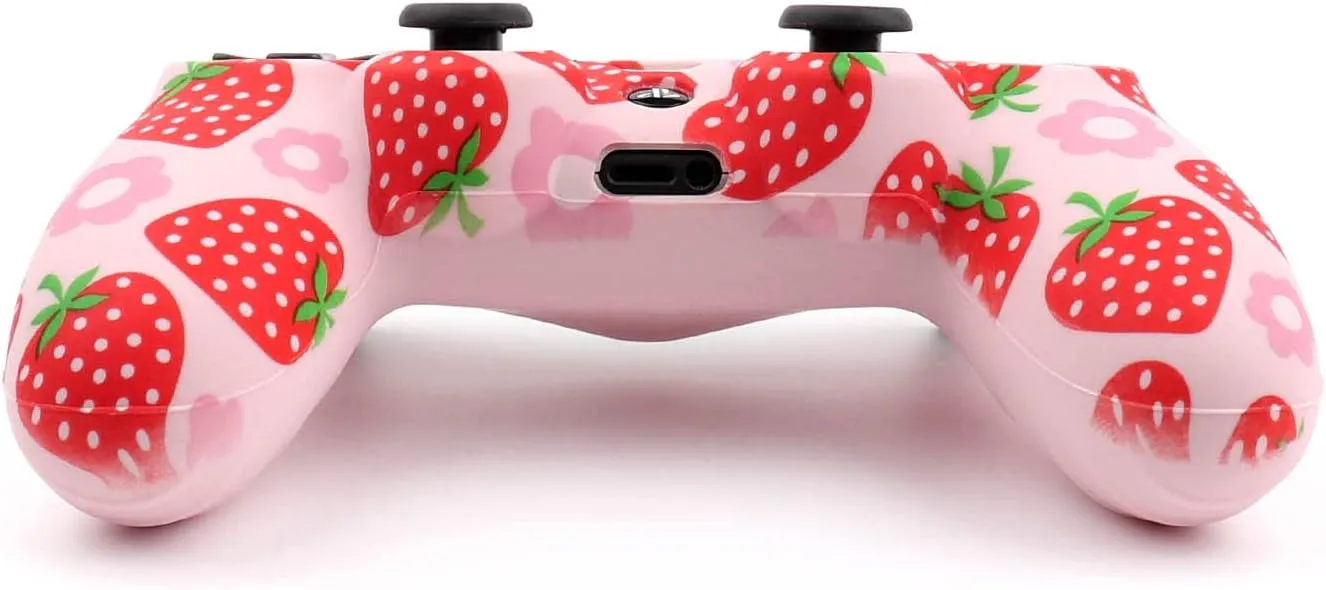 RALAN Pink Controller Skins for PS4,Fruit Silicone Controller Cover Skin Protector Compatible /PS4 Slim/PS4 Pro Controller with 2 Cute Thumb Grips Caps