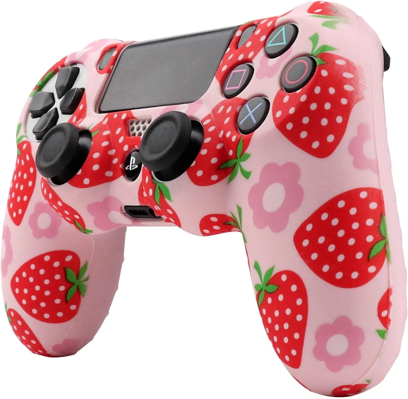 RALAN Pink Controller Skins for PS4,Fruit Silicone Controller Cover Skin Protector Compatible /PS4 Slim/PS4 Pro Controller with 2 Cute Thumb Grips Caps