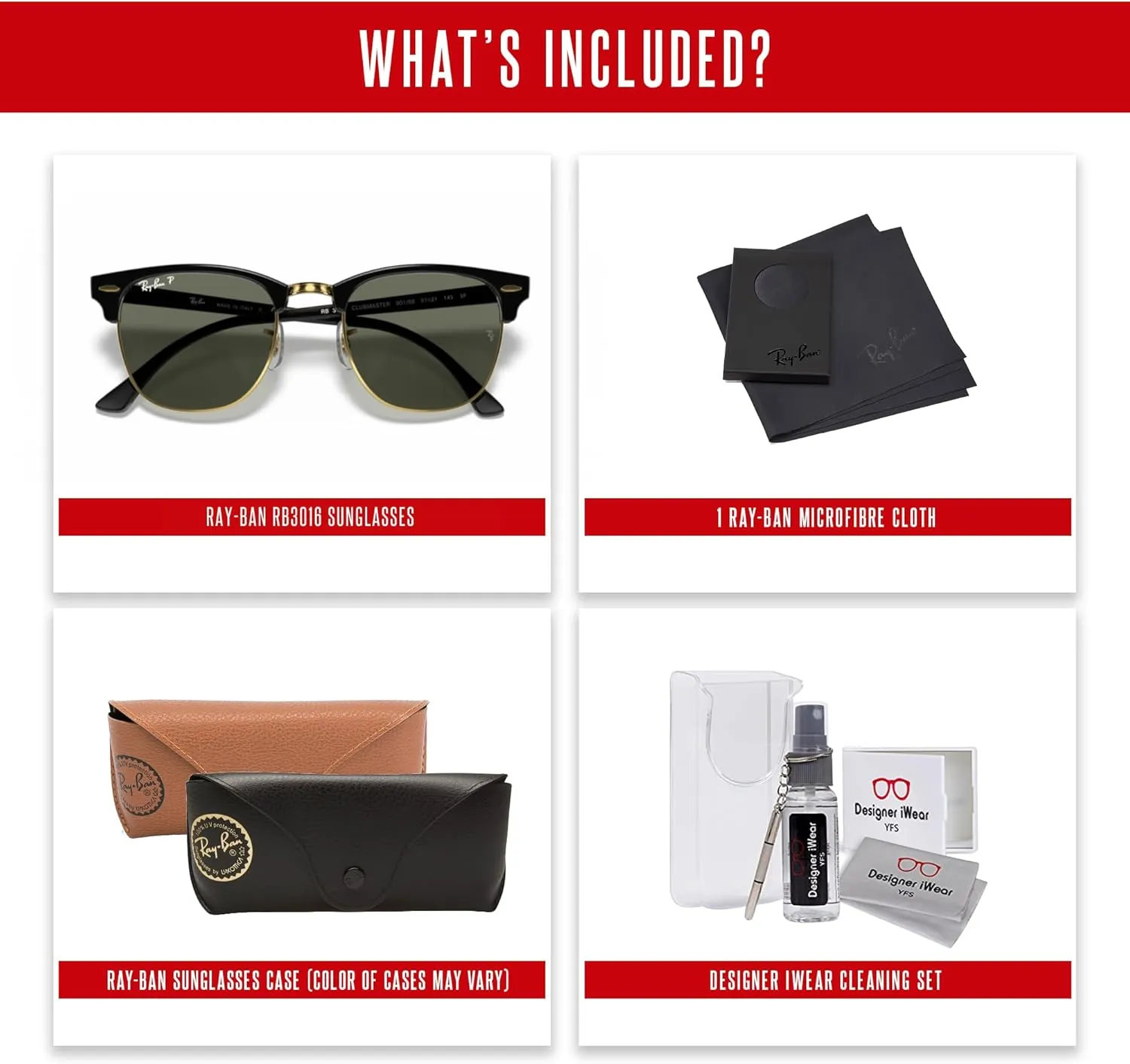 Ray-Ban RB3016 CLUBMASTER Sunglasses For Men For Women   BUNDLE with Designer iWear Eyewear Care Kit
