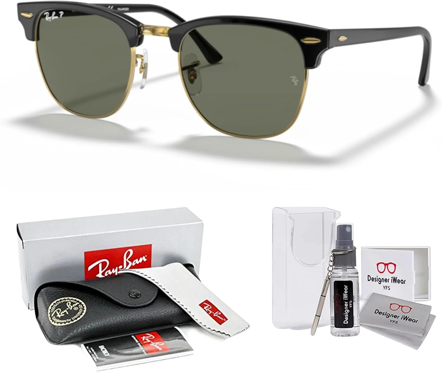 Ray-Ban RB3016 CLUBMASTER Sunglasses For Men For Women   BUNDLE with Designer iWear Eyewear Care Kit