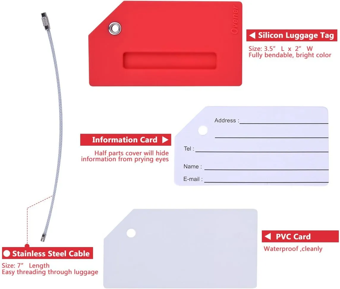 Silicone Luggage Tag with Name ID Card Perfect to Quickly Spot Luggage Suitcase