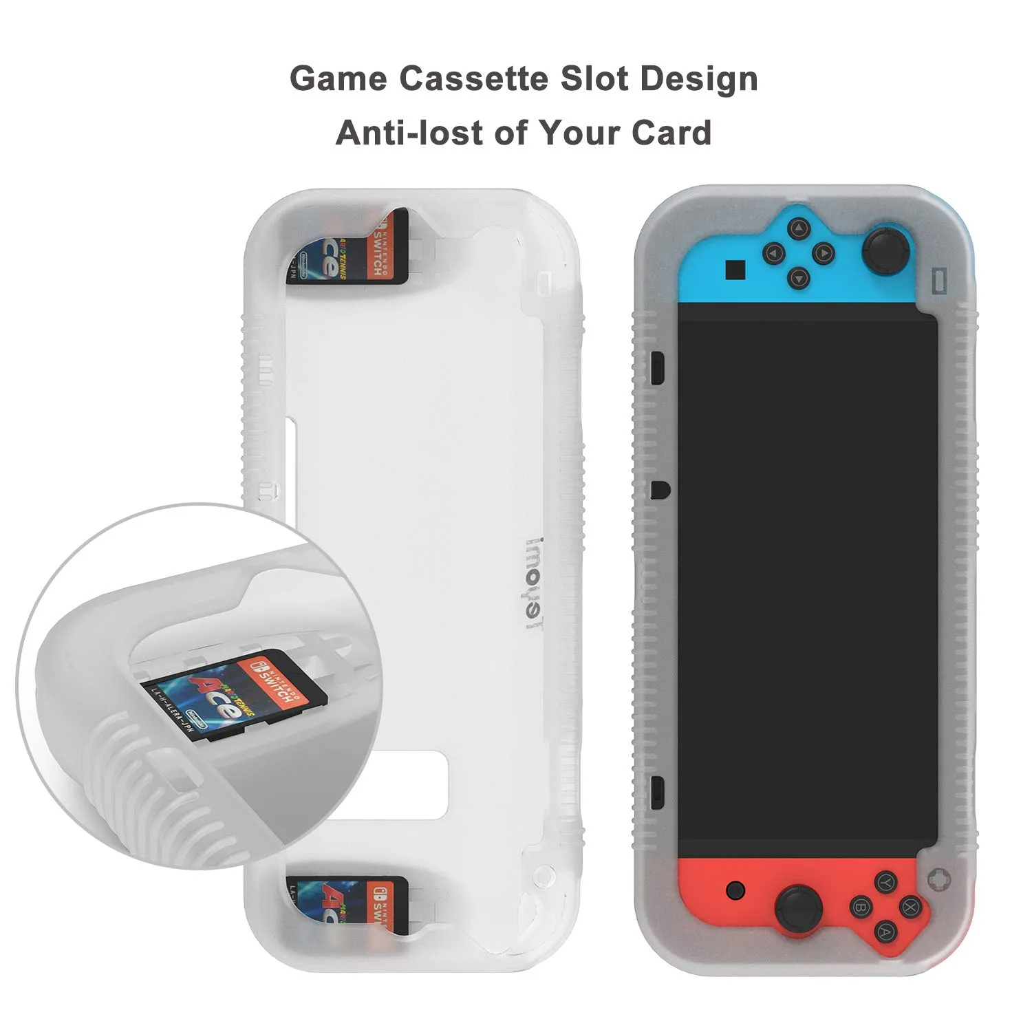 Teyomi Protective Silicone Case for Nintendo Switch, Grip Cover with Tempered Glass Screen Protector, 2 Storage Slots for Game Cards, Shock-Absorption & Anti-Scratch (Clear White)