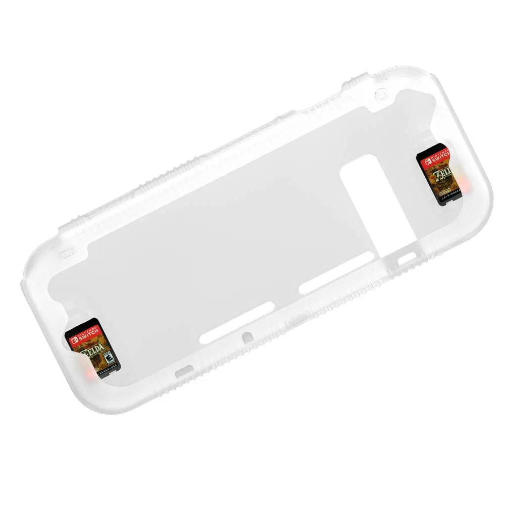 Teyomi Protective Silicone Case for Nintendo Switch, Grip Cover with Tempered Glass Screen Protector, 2 Storage Slots for Game Cards, Shock-Absorption & Anti-Scratch (Clear White)