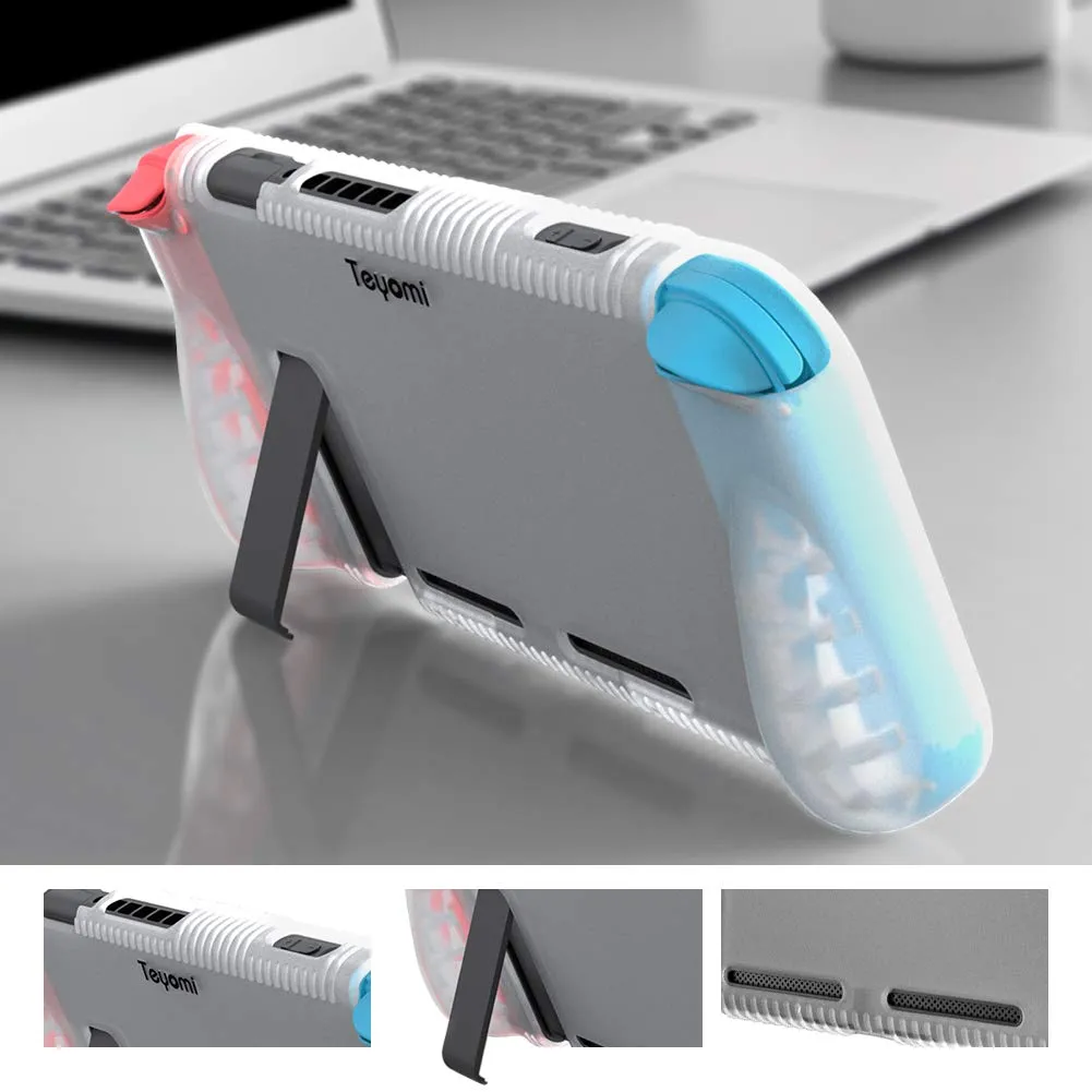Teyomi Protective Silicone Case for Nintendo Switch, Grip Cover with Tempered Glass Screen Protector, 2 Storage Slots for Game Cards, Shock-Absorption & Anti-Scratch (Clear White)