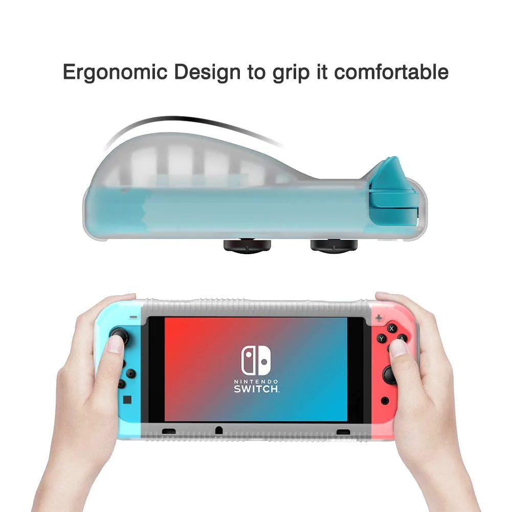 Teyomi Protective Silicone Case for Nintendo Switch, Grip Cover with Tempered Glass Screen Protector, 2 Storage Slots for Game Cards, Shock-Absorption & Anti-Scratch (Clear White)