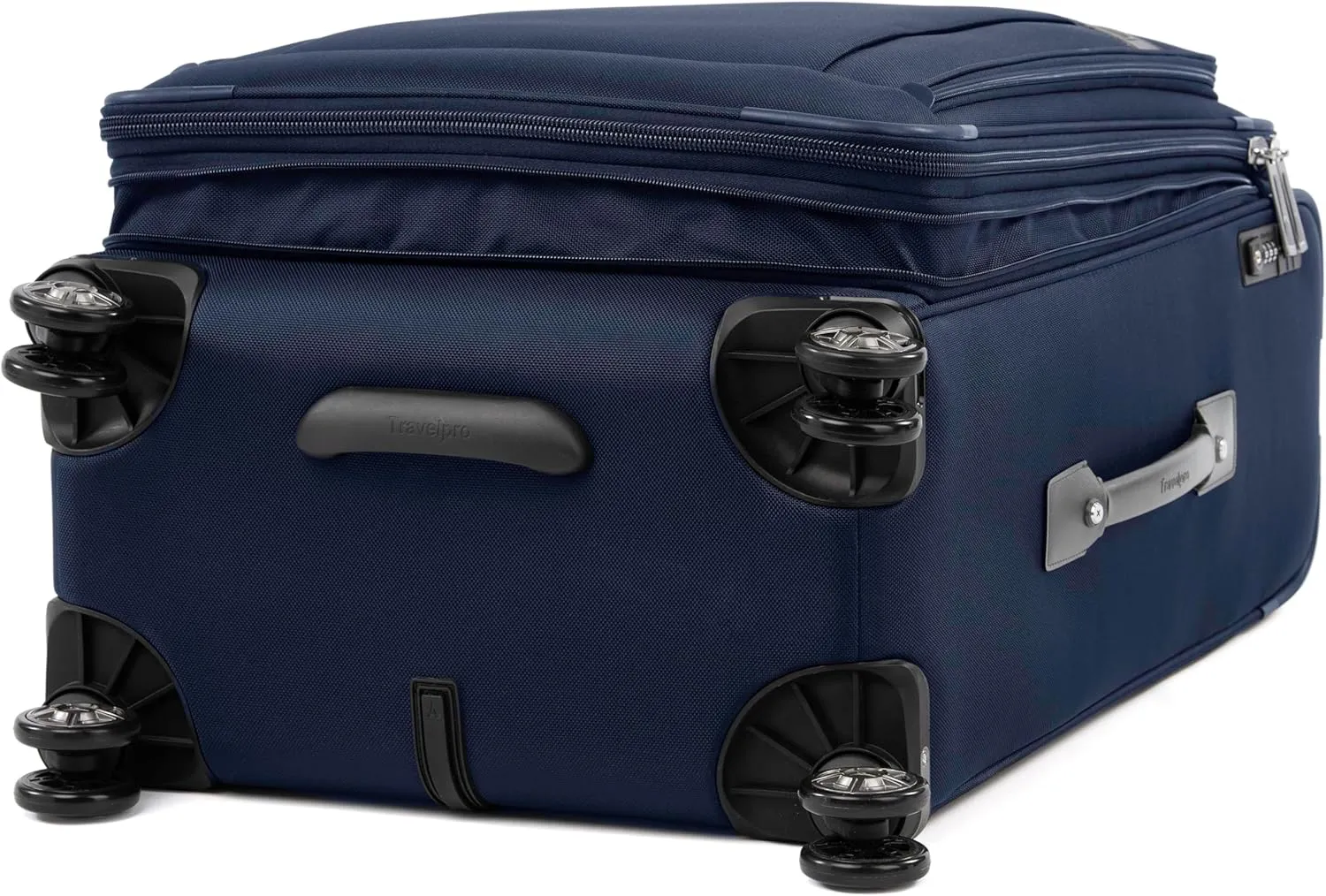 Travelpro Platinum Elite Softside Expandable Checked Luggage, 8 Wheel Spinner Suitcase, TSA Lock, Men and Women, Dark Blue, Checked Medium 25-Inch