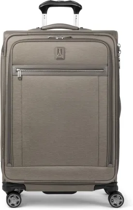 Travelpro Platinum Elite Softside Expandable Checked Luggage, 8 Wheel Spinner Suitcase, TSA Lock, Men and Women, Metallic Sand, Checked Medium 25-Inch