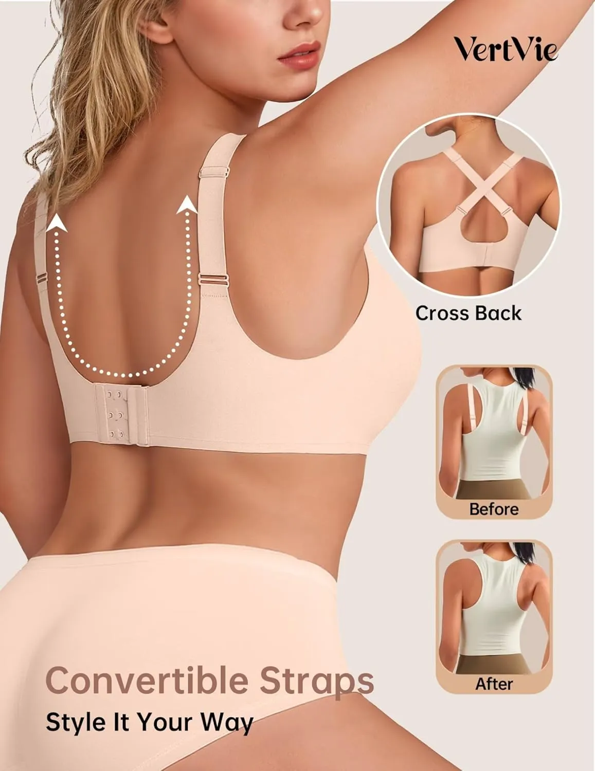 Vertvie Wireless Bras for Women No Underwire Supportive Mesh Crossover Bra Seamless Push Up Full Coverage Everyday Bralettes