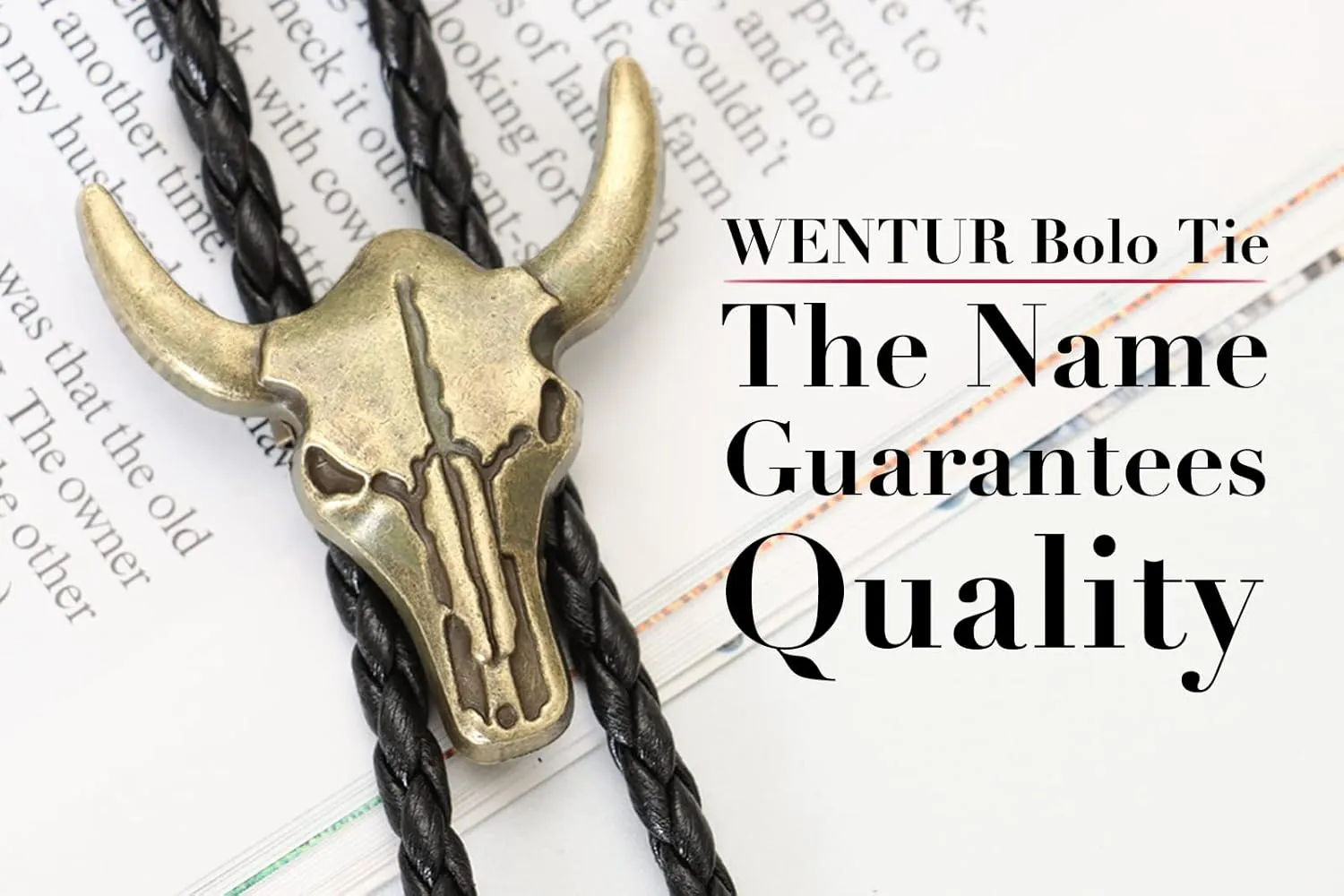 Western Vintage Bolo Tie for Men - Cow Skull Design Cowboy Tie - Black Leather Bolo Necktie Necklace