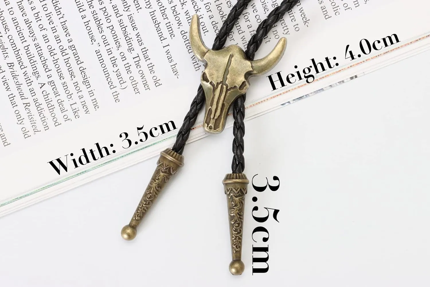 Western Vintage Bolo Tie for Men - Cow Skull Design Cowboy Tie - Black Leather Bolo Necktie Necklace